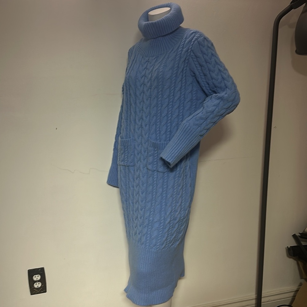 NWOT sky blue cable knit turtleneck sweater dress plus size winter fall spring